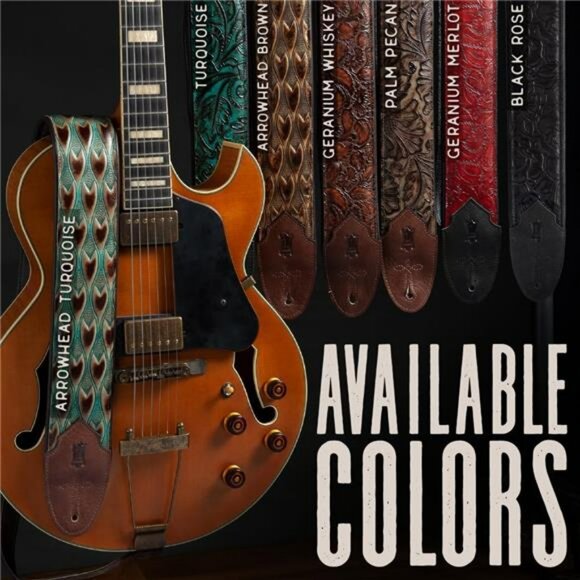 Embossed Leather Guitar Strap Wide Adjustable Western Style for Bass Electric - Picture 6 of 7